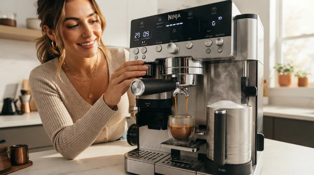 Cafetera espresso Ninja Luxe Cafe Premier 3 en 1 con pantalla digital, portafiltro y espumador de leche