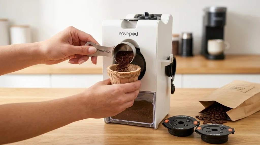 Filtros compostables Savepod y adaptador reutilizable para cafetera