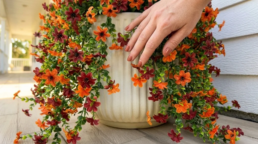 Ramos de flores artificiales y crisantemos INQCMY para exterior en tonos calidos de otono