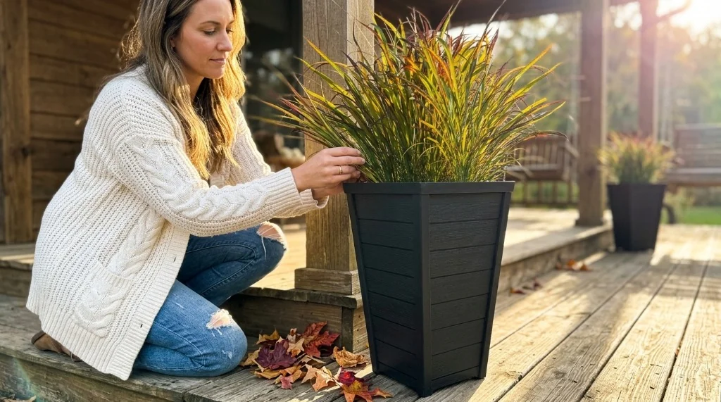 Cesta jardinera de sauce natural Spetebo con asas y forro plastico para exteriores
