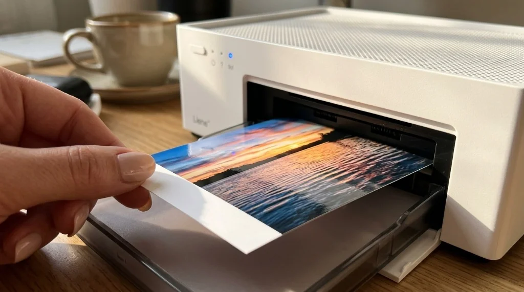 Impresora fotografica Liene M100 formato 10x15 cm por sublimacion termica con paquete de 100 hojas y 3 cartuchos