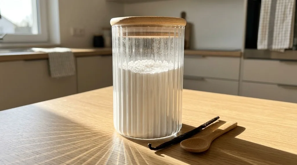 Bote de cristal estriado con tapa de bambú hermético para azúcar glas
