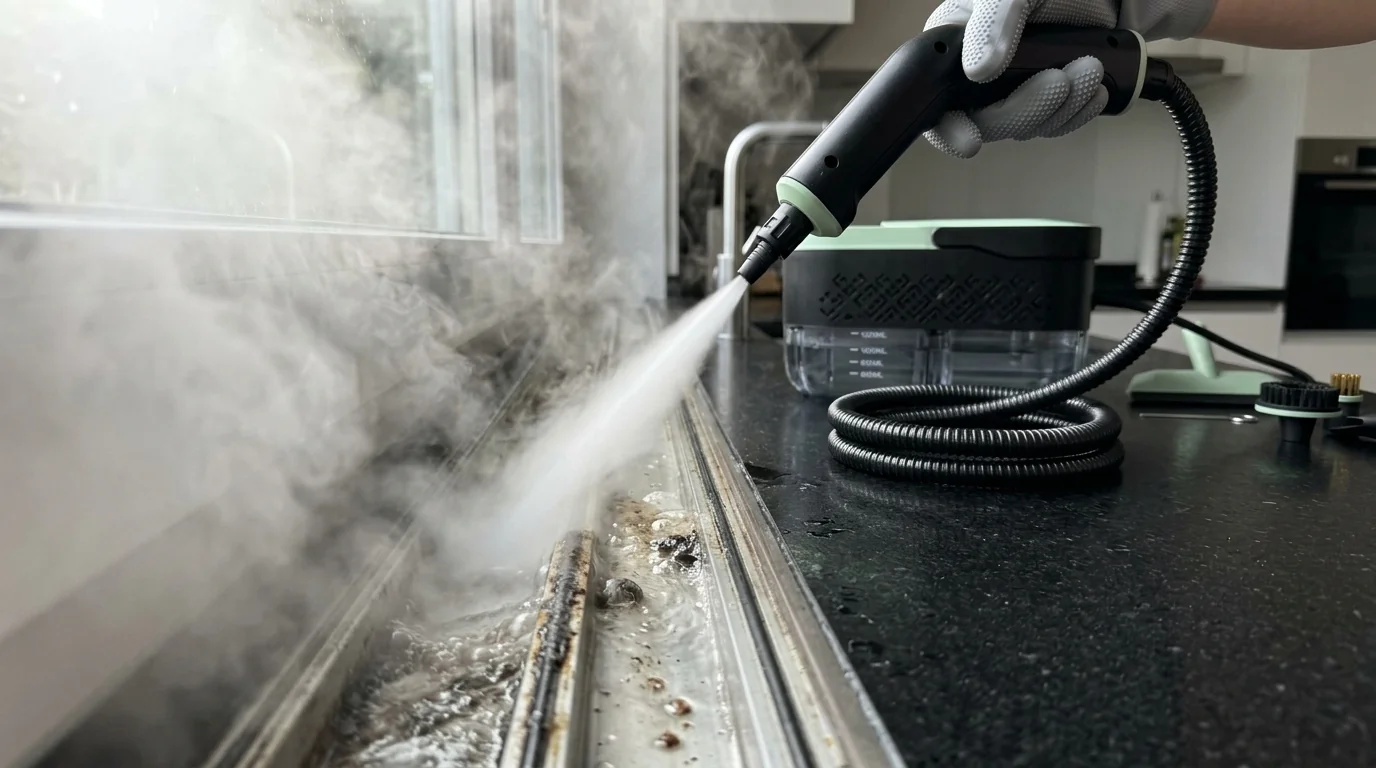 Vaporeta de mano 1500W Muvano para railes de ventanas y juntas de azulejos